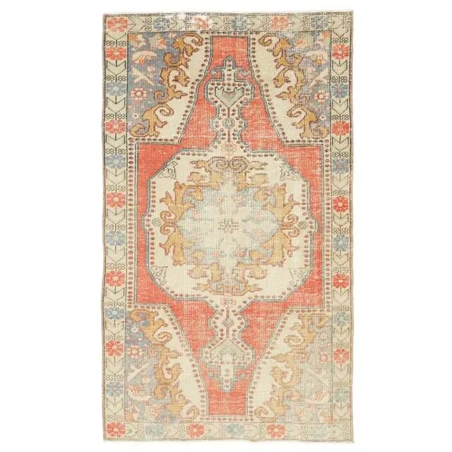 Vintage Turkish Oushak Handmade Wool Cotton Red Area Rug 123x220