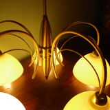 5-branched pendant light from the 70s, Honsel, Germany