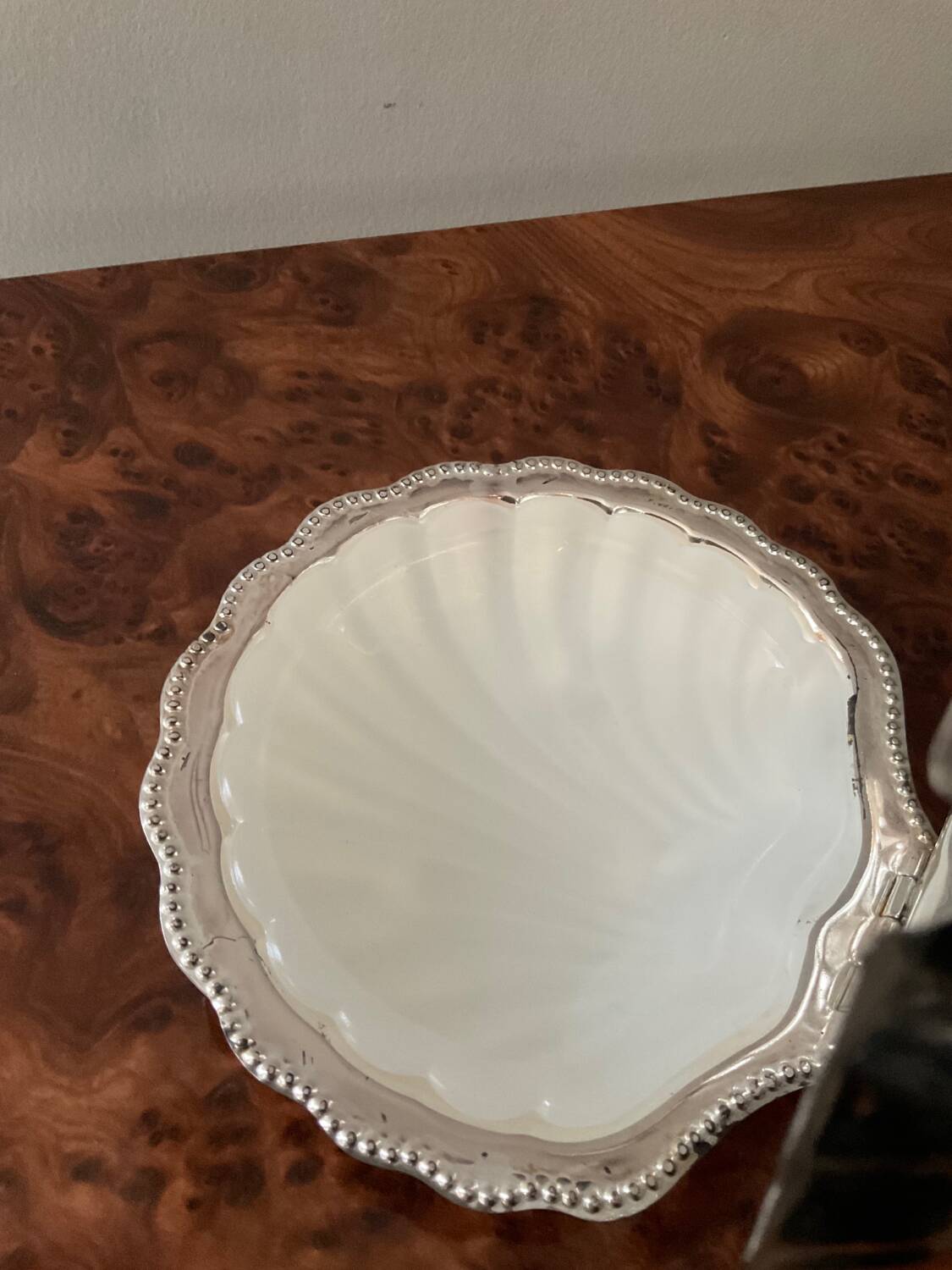 Vintage silver metal shell butter dish
