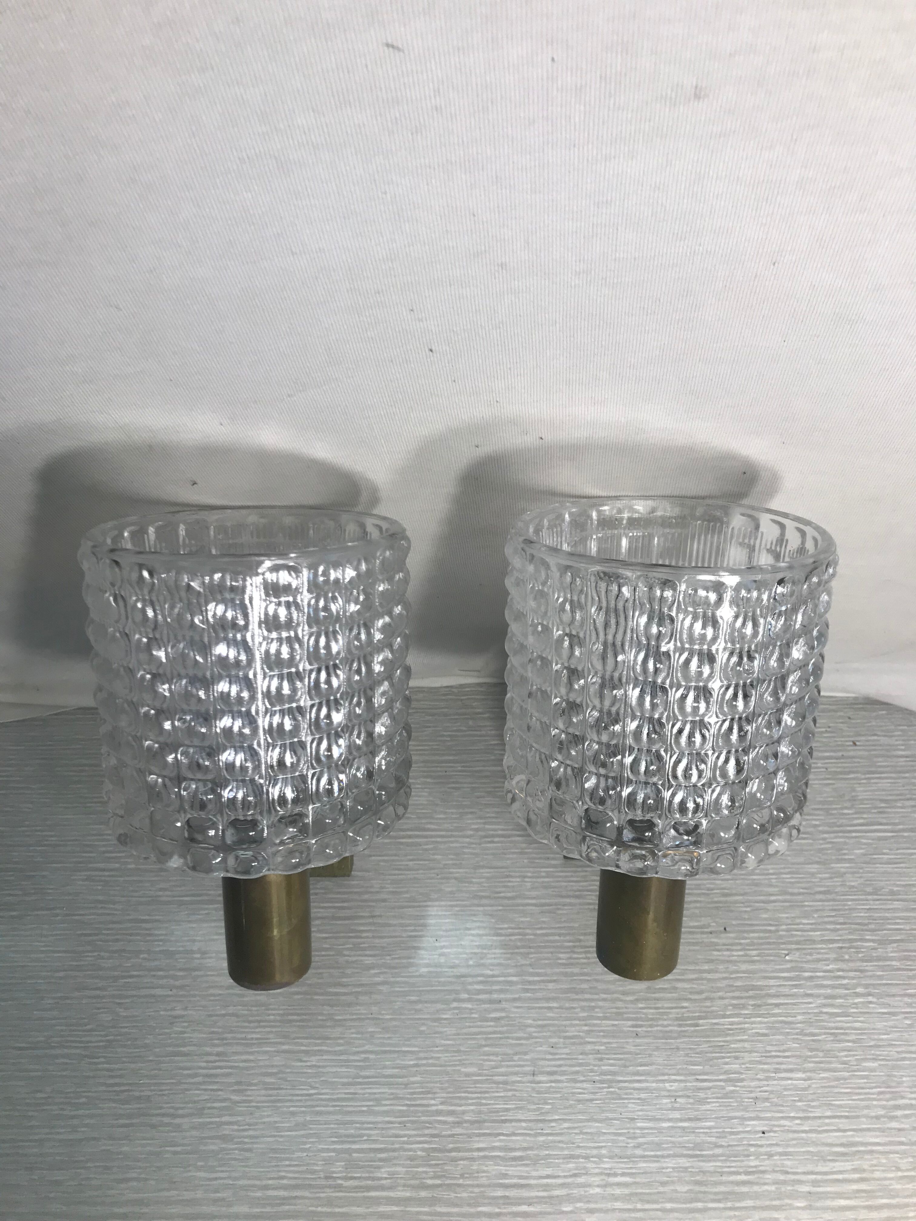 Pair appliques bronze with vintage moulded glass reflectors