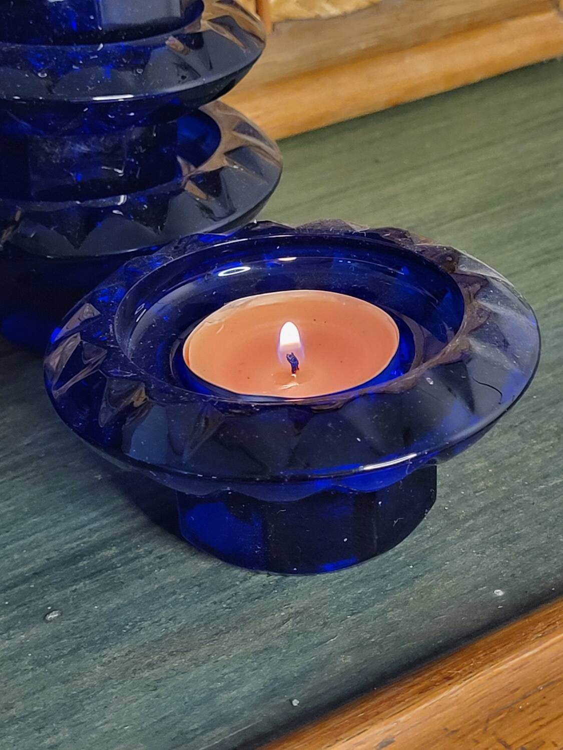 Navy blue candle holders