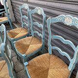 Set of 5 painted mulched chairs
