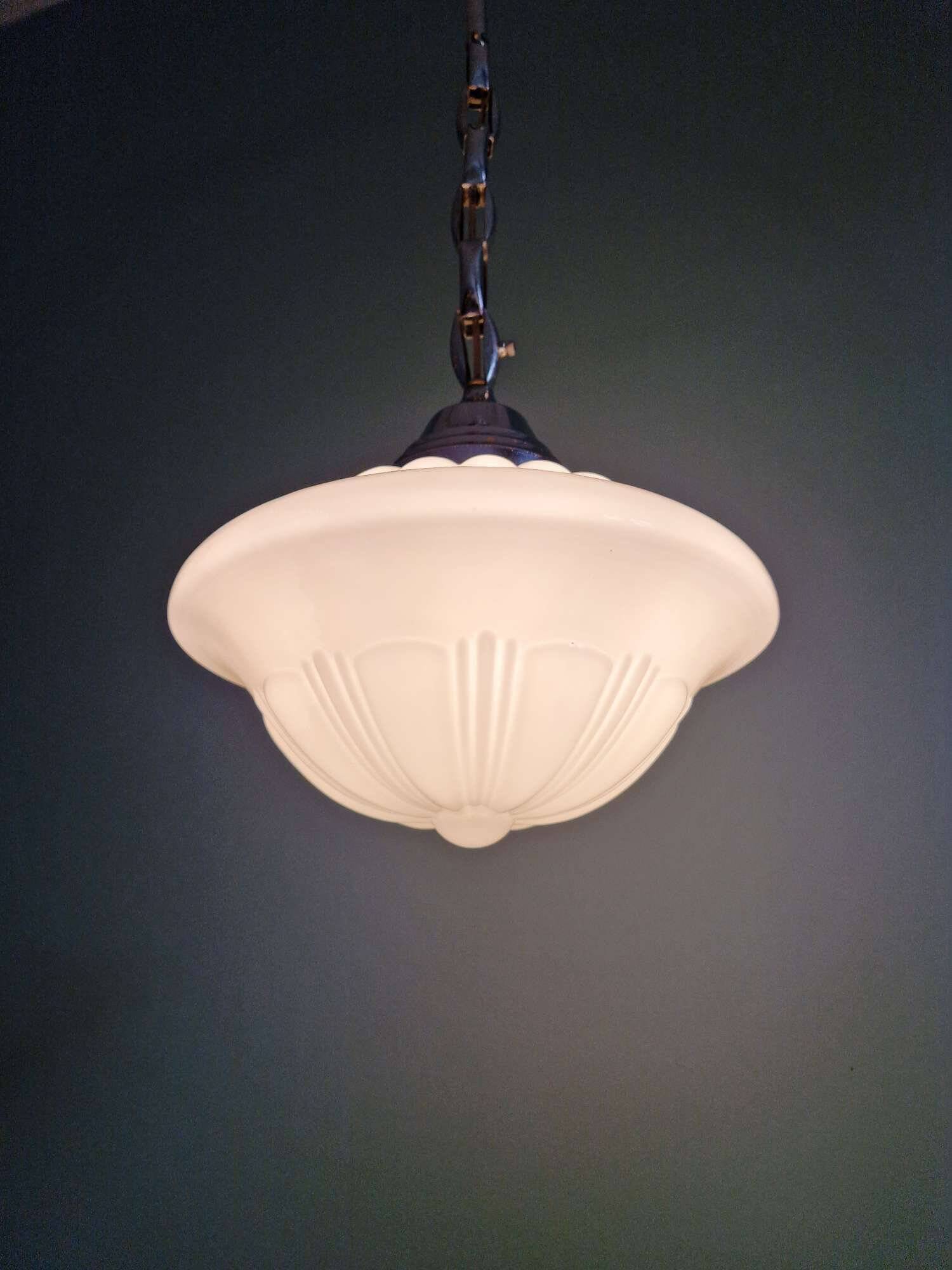 Philips Art Deco pendant lamp in white opaline, 1920-30