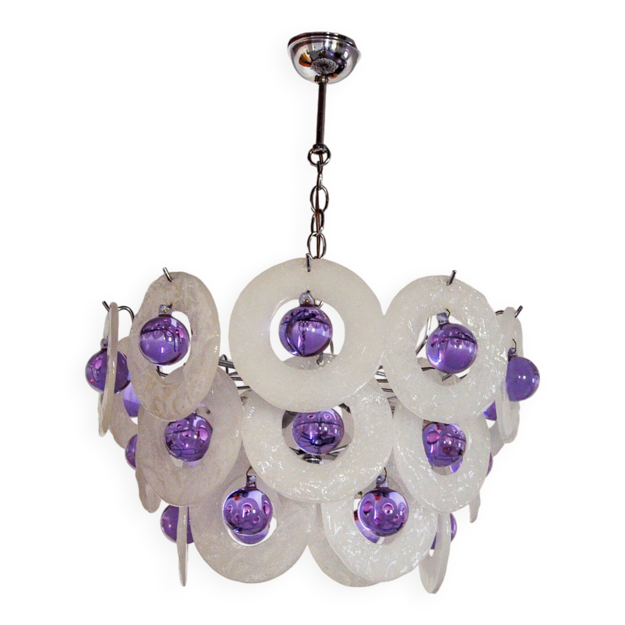 Sphera chandelier by Gino Vistosi, purple and white murano glass, Italy, 1970