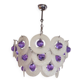 Lustre Sphera par Gino Vistosi, verre de murano violet et blanc, italie, 1970