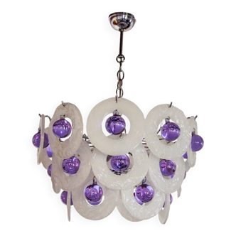 Sphera chandelier by Gino Vistosi, purple and white murano glass, Italy, 1970