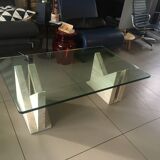 Table basse design en travertin et verre