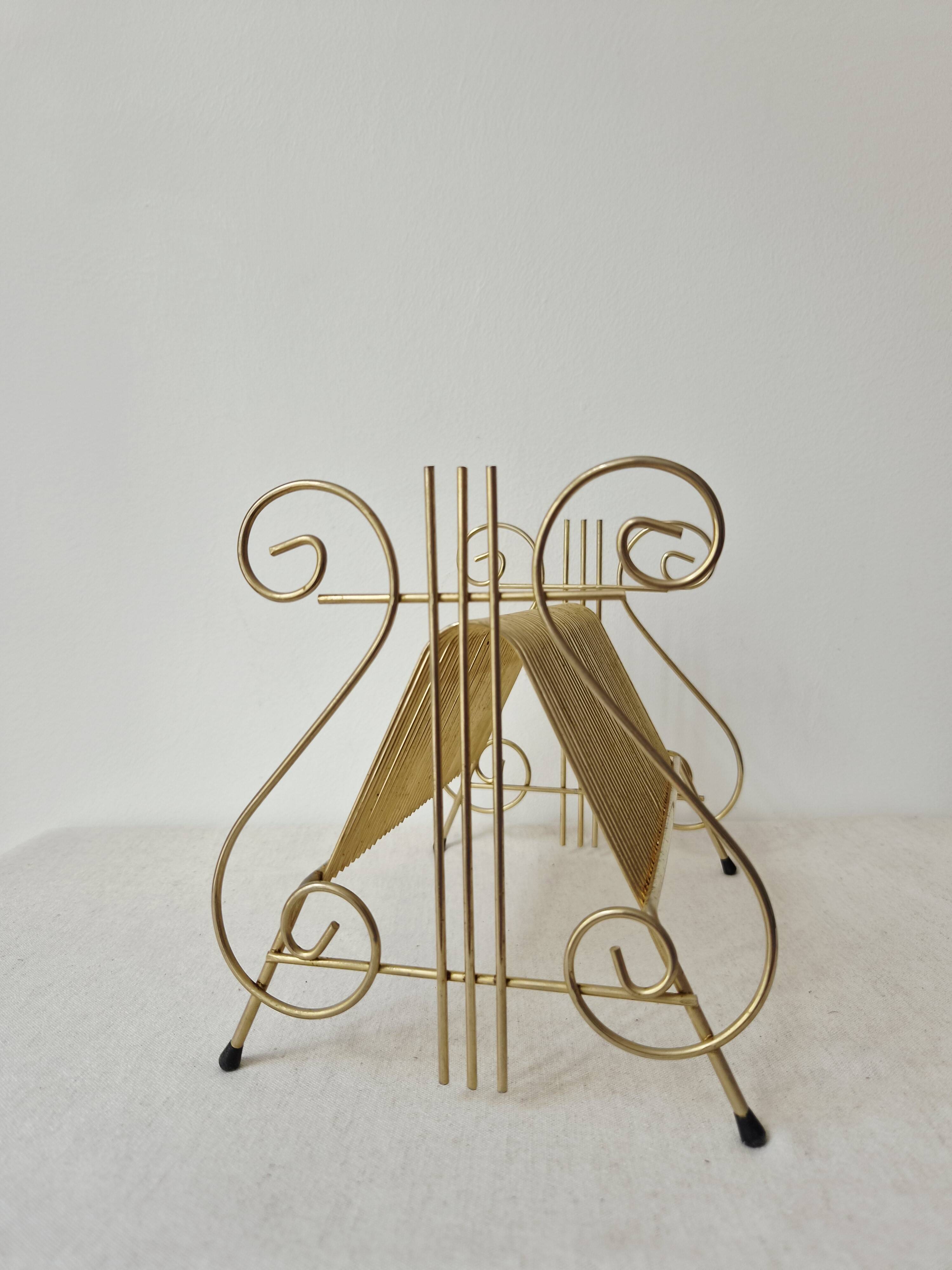 Vintage gold metal vinyl record rack '60s/'70s