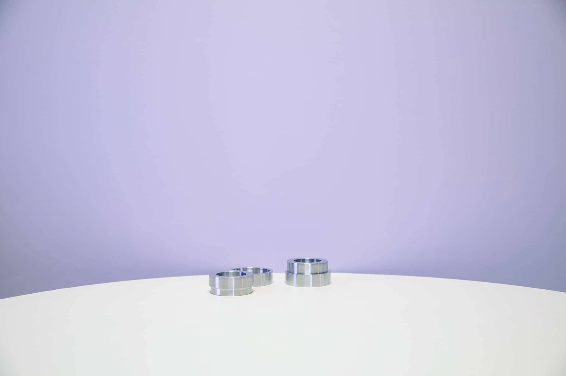 Vintage set of 2 aluminium tealight holders Menu