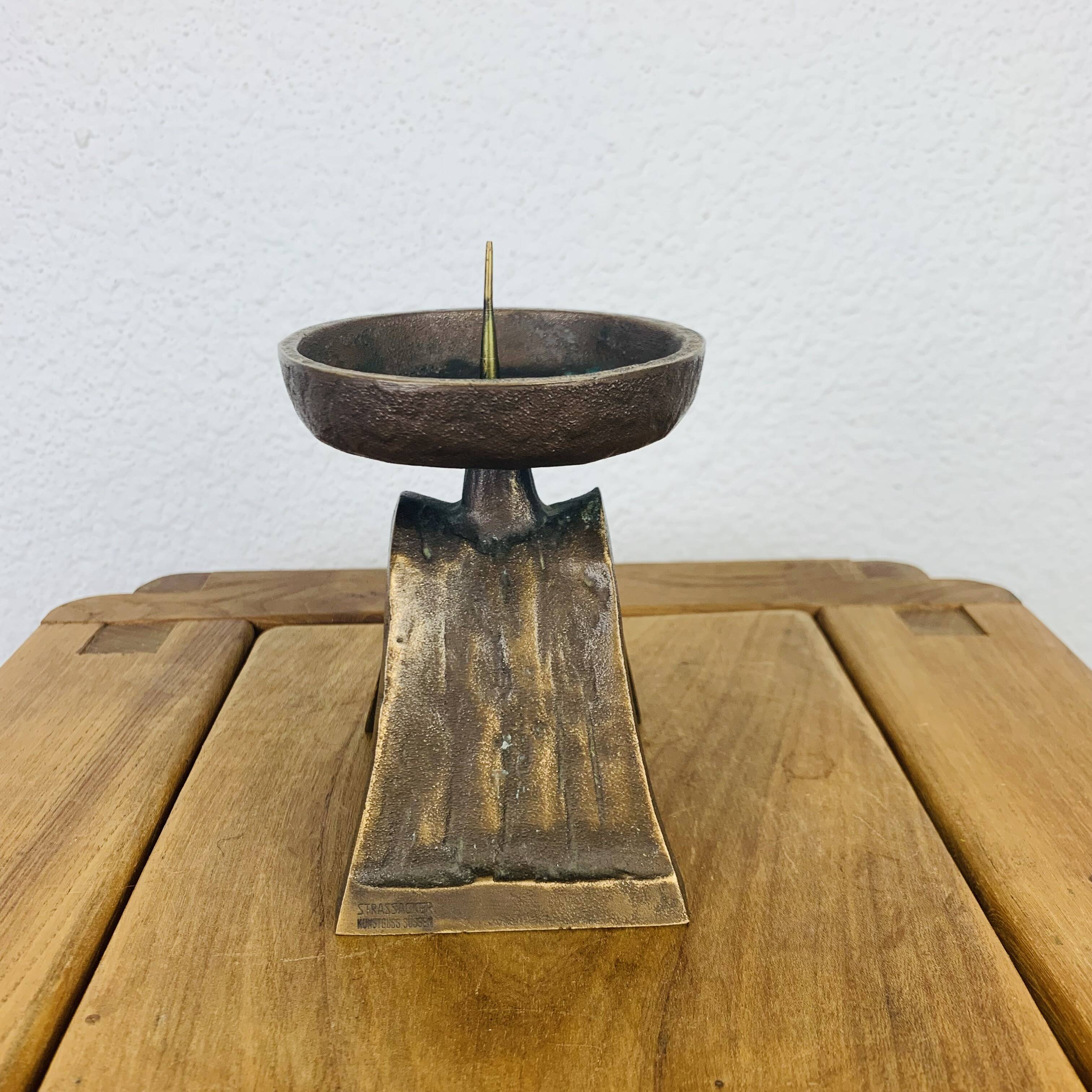 Brutalist bronze candle holder Strassacker Kunstguss Sussen