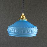 Old pendant lamp in blue translucent glass - circa 1930 - delivered with