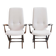 Pair of varnished wooden reclining armchairs, upholstered in lightweight fabric.