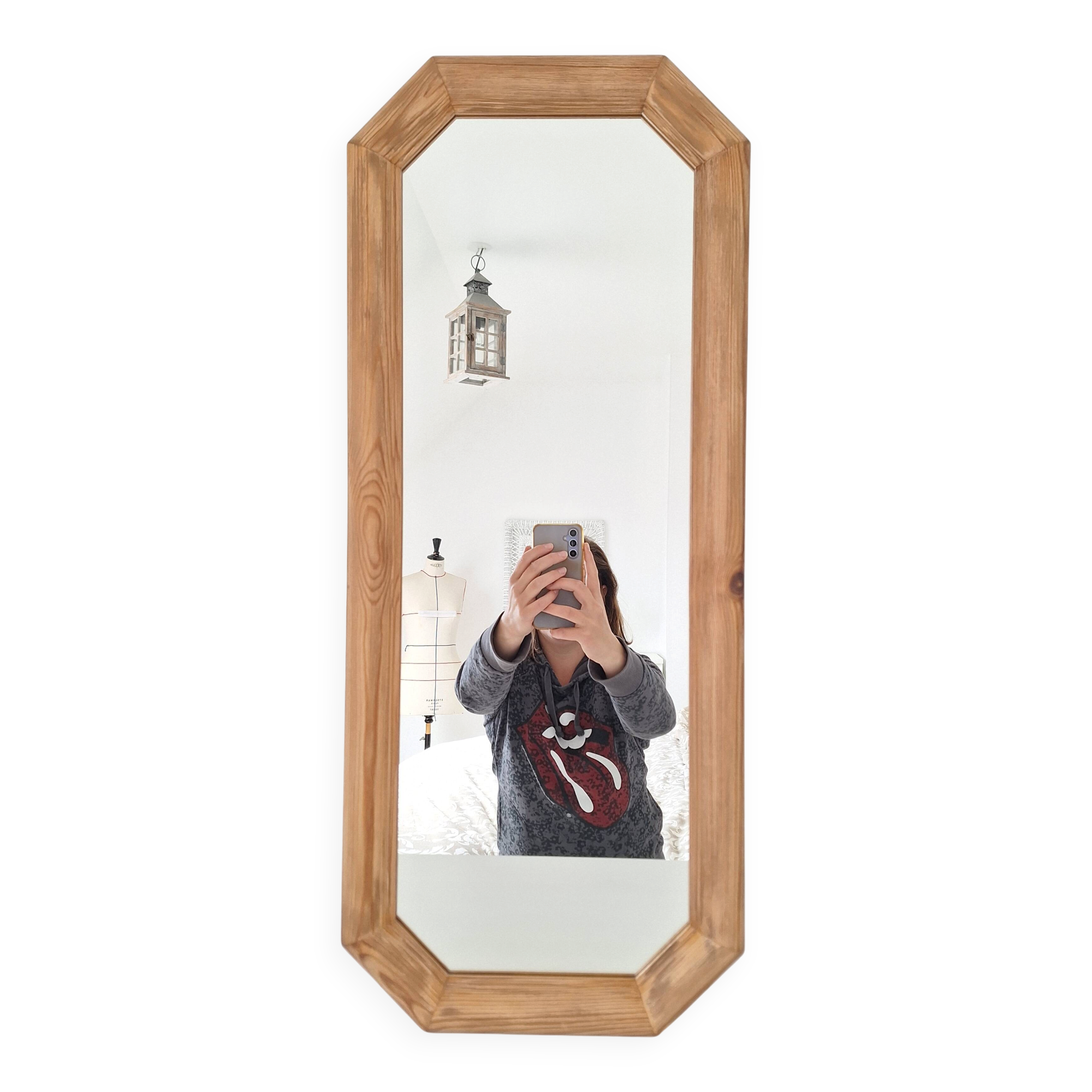 Octagonal solid wood mirror from the 1980s.