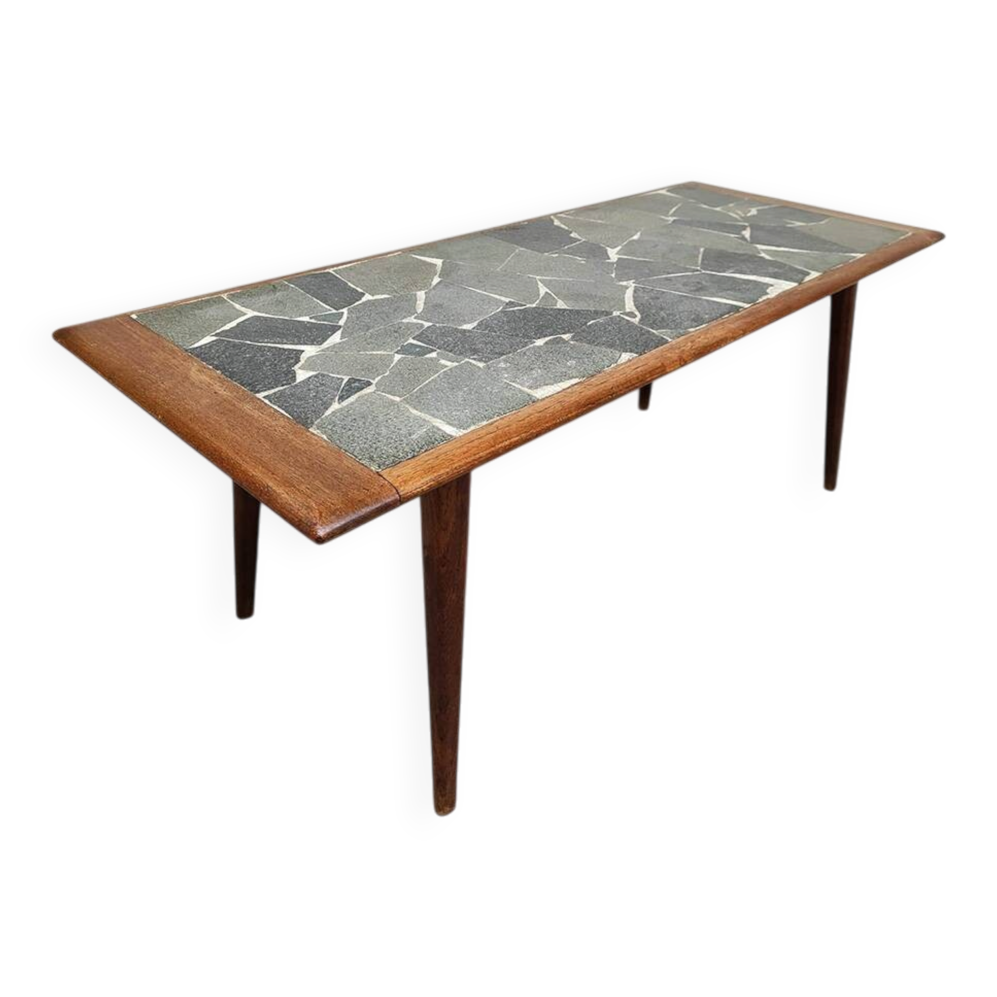 Vintage Danish design teak & slate stone coffee table