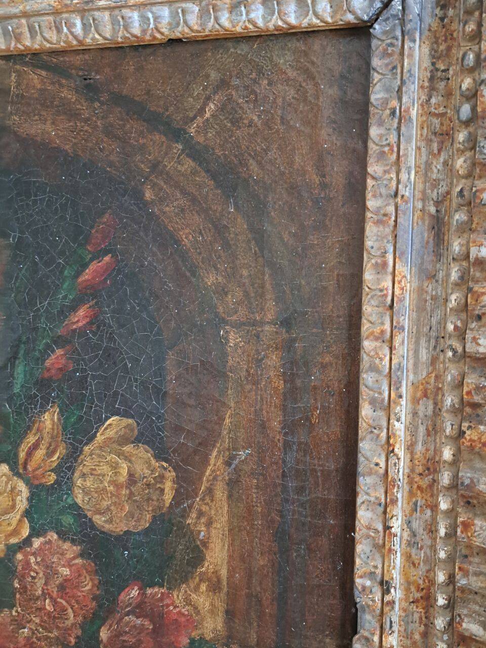 Old table from the 19th century – Floral still life, oil on canvas.