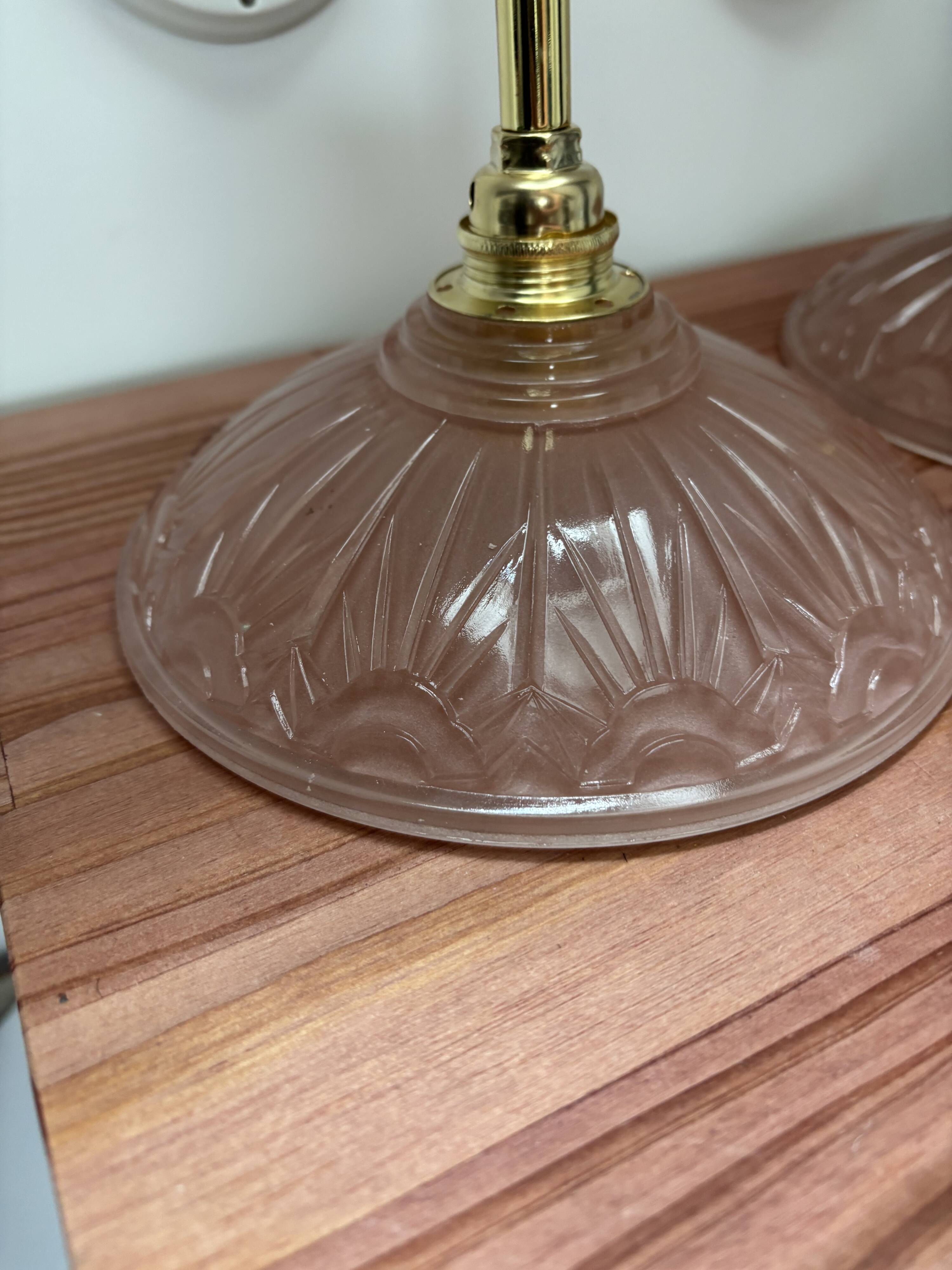 Vintage pink Art Deco glass wall lights