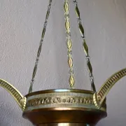Art Deco lustre in brass and frosted pressed glass from the 1930s.
