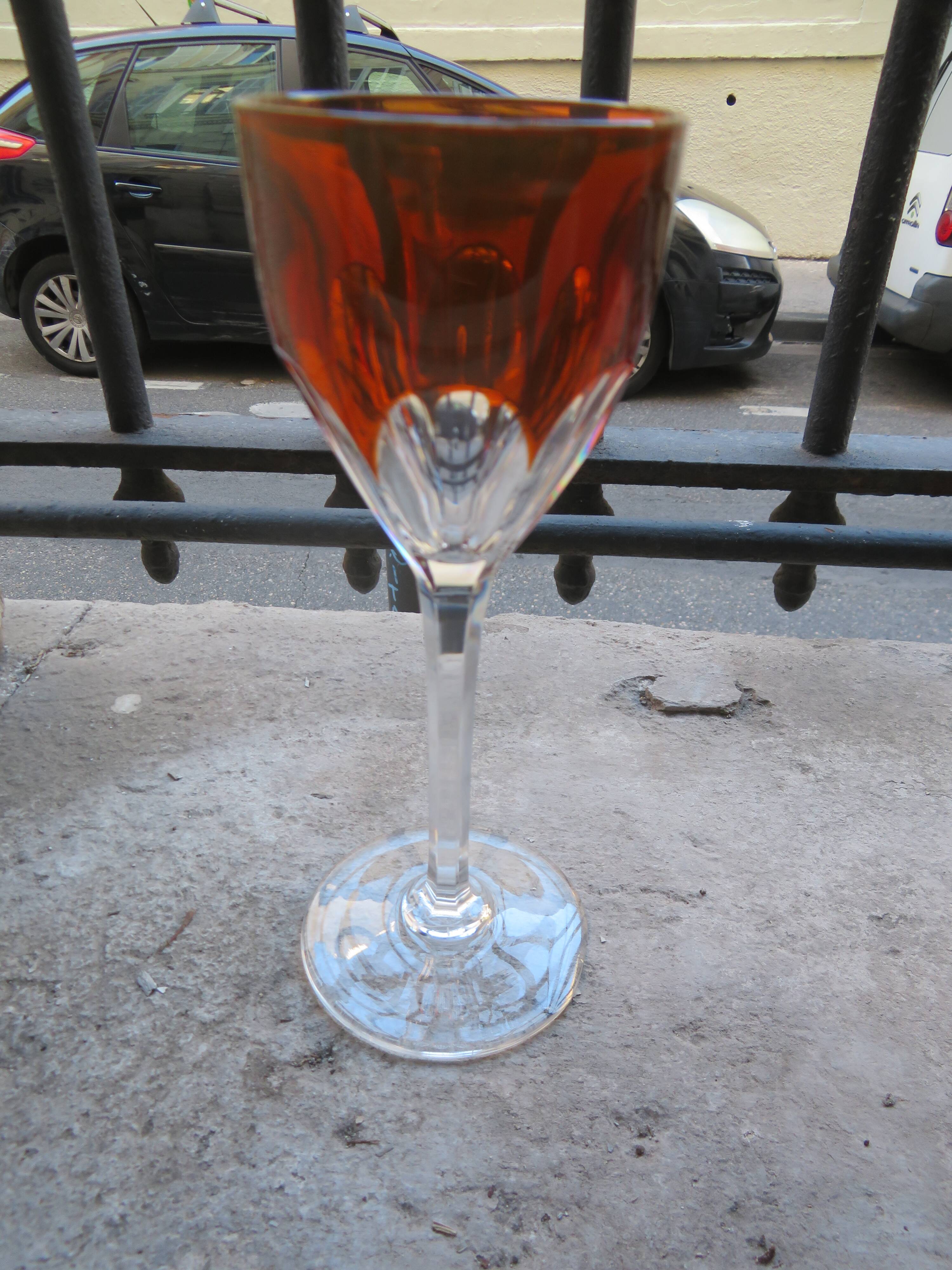 Baccarat crystal wine glass 12cl model Genova lined Amber ground base