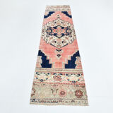2x10 Faded Pink & Navy Blue Persian Runner Rug, 71x294Cm
