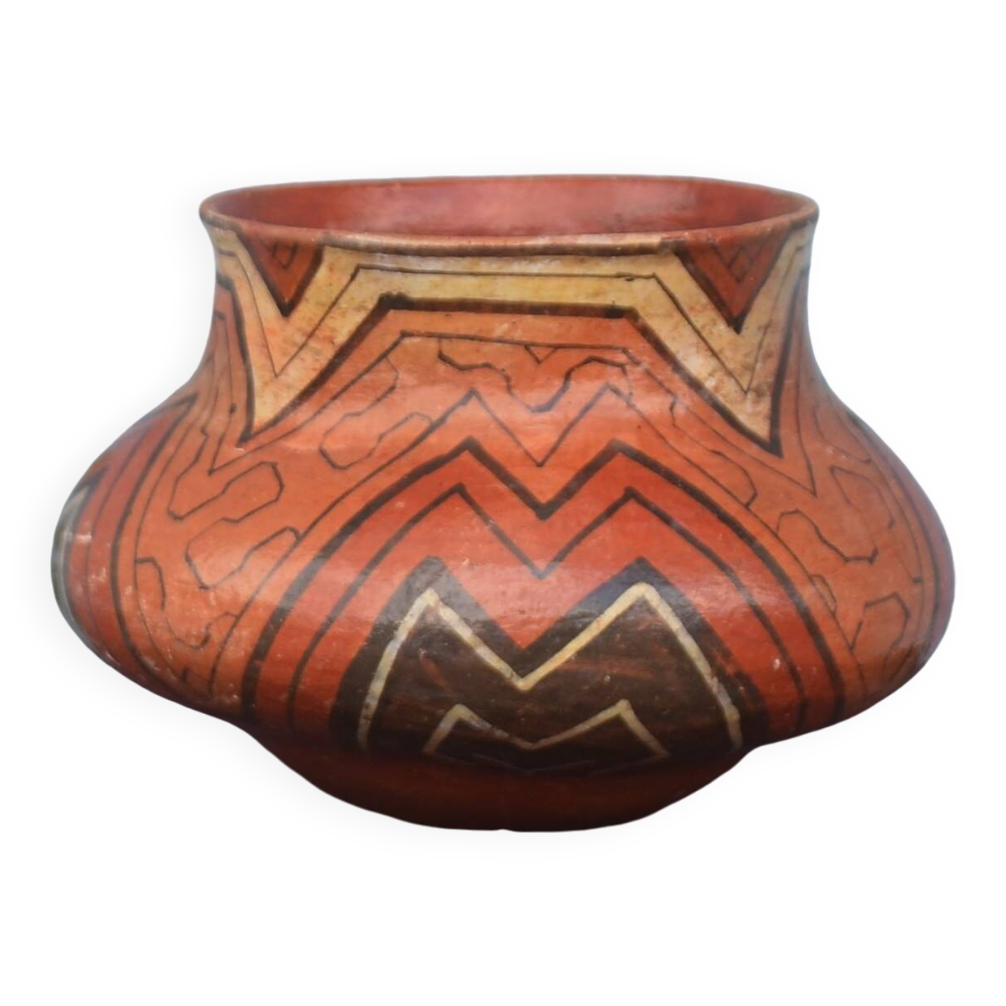 Antique Shipibo Conibo Peruvian Pottery Pot Painted Terracotta