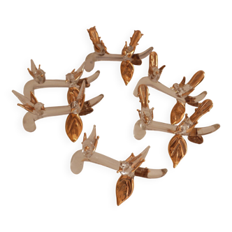 Glass knife rest with bird and golden leaf (set of 6)