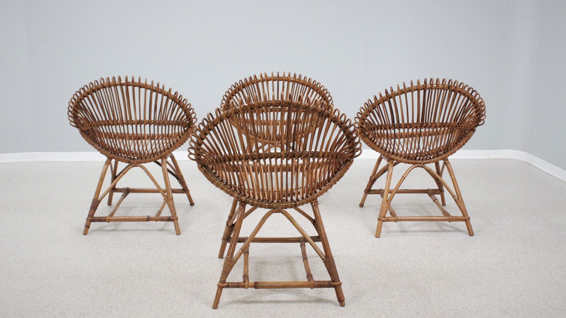 Mid century rattan shell-shaped chairs 1950s