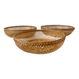 Trio of nesting baskets in woven wicker from the 70s
