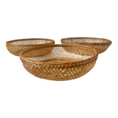 Trio of nesting baskets in woven wicker from the 70s