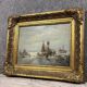 Tableau vintage figurant une vue animée a marée basse