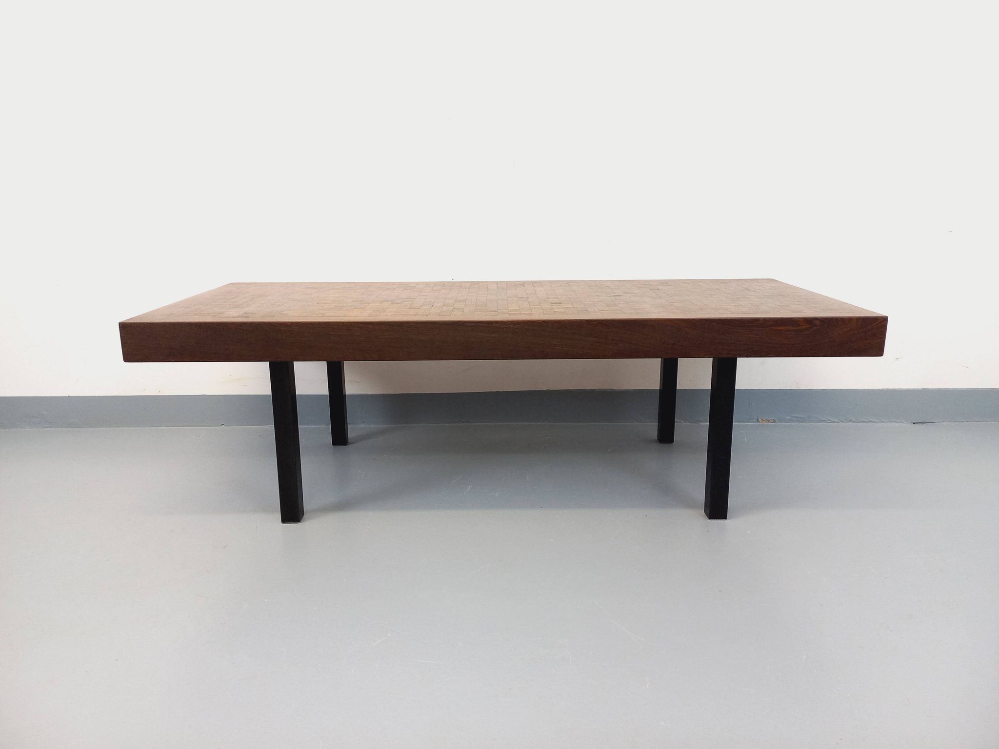 Vintage rectangular coffee table by Dieter Wackerlin in wood mosaic.