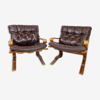 Set of 2 Skyline leather armchairs by Einar Hove for Hove Moebler