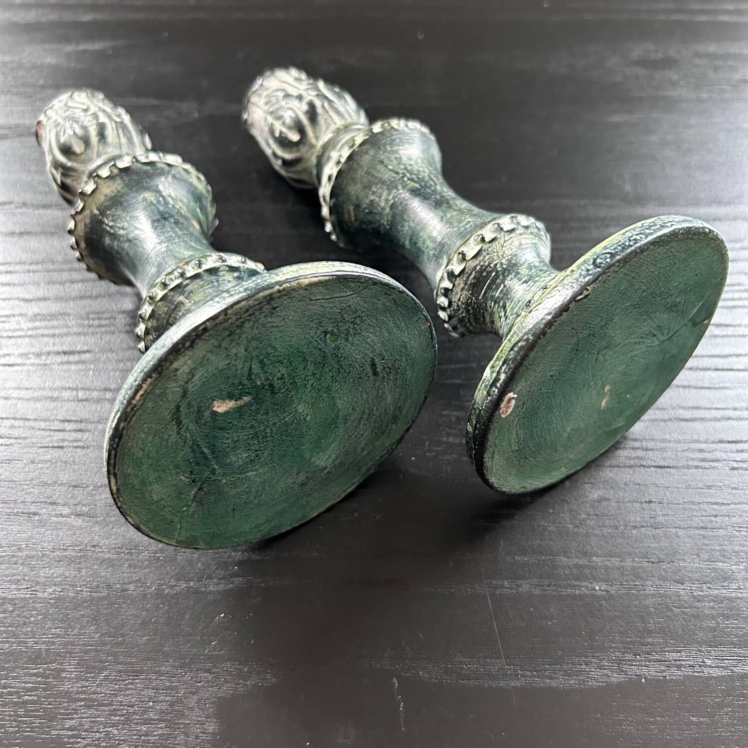 Pair of green ceramic candlesticks