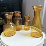 Set of pitcher + carafe + 2 amber glass jars