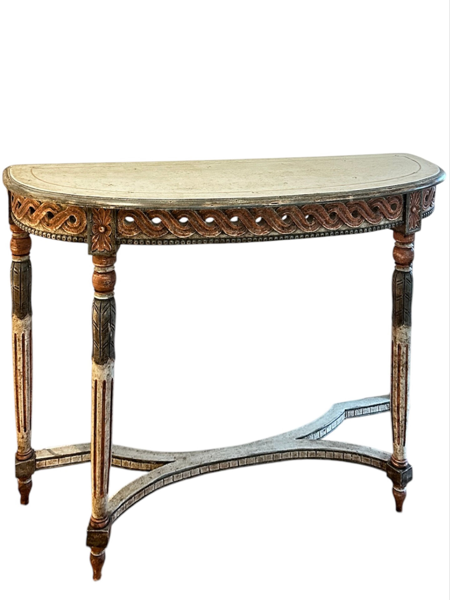 Louis XVI Style Demi-Lune Console – Painted and Gilt, Probably Italian