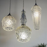 Triple suspension cascade three tulips crystal and vintage chrome