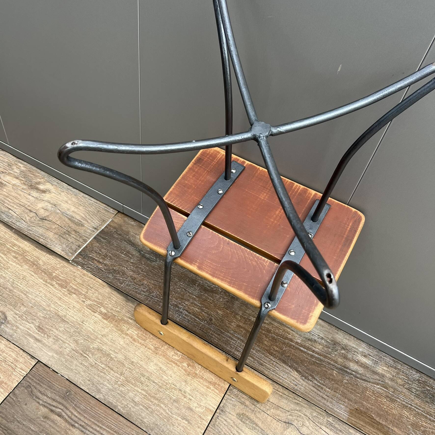Small industrial chair, wood & metal