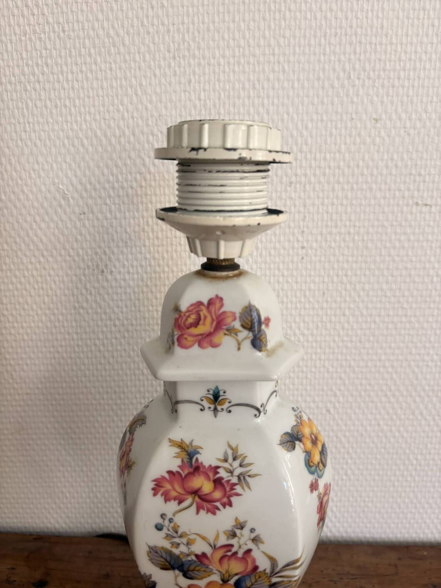 Old Porcelain Lamp Rodez Floral Decor Vintage Table Base Vintage