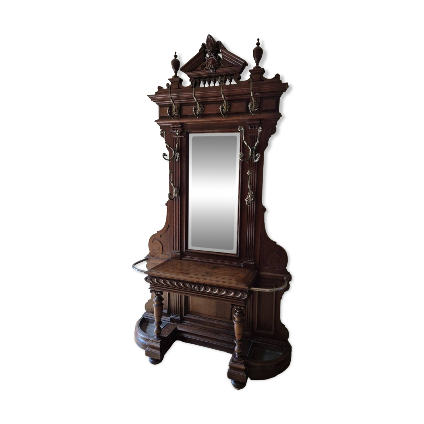 Cloakroom Napoleon III coat rack 19th in solid oak