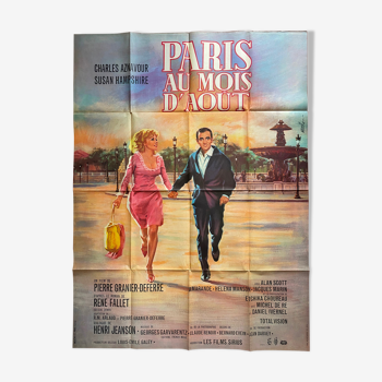 Affiche cinéma originale "Paris au mois d'Aout" Charles Aznavour 120x160cm 1966