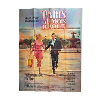 Affiche cinéma originale "Paris au mois d'Aout" Charles Aznavour 120x160cm 1966
