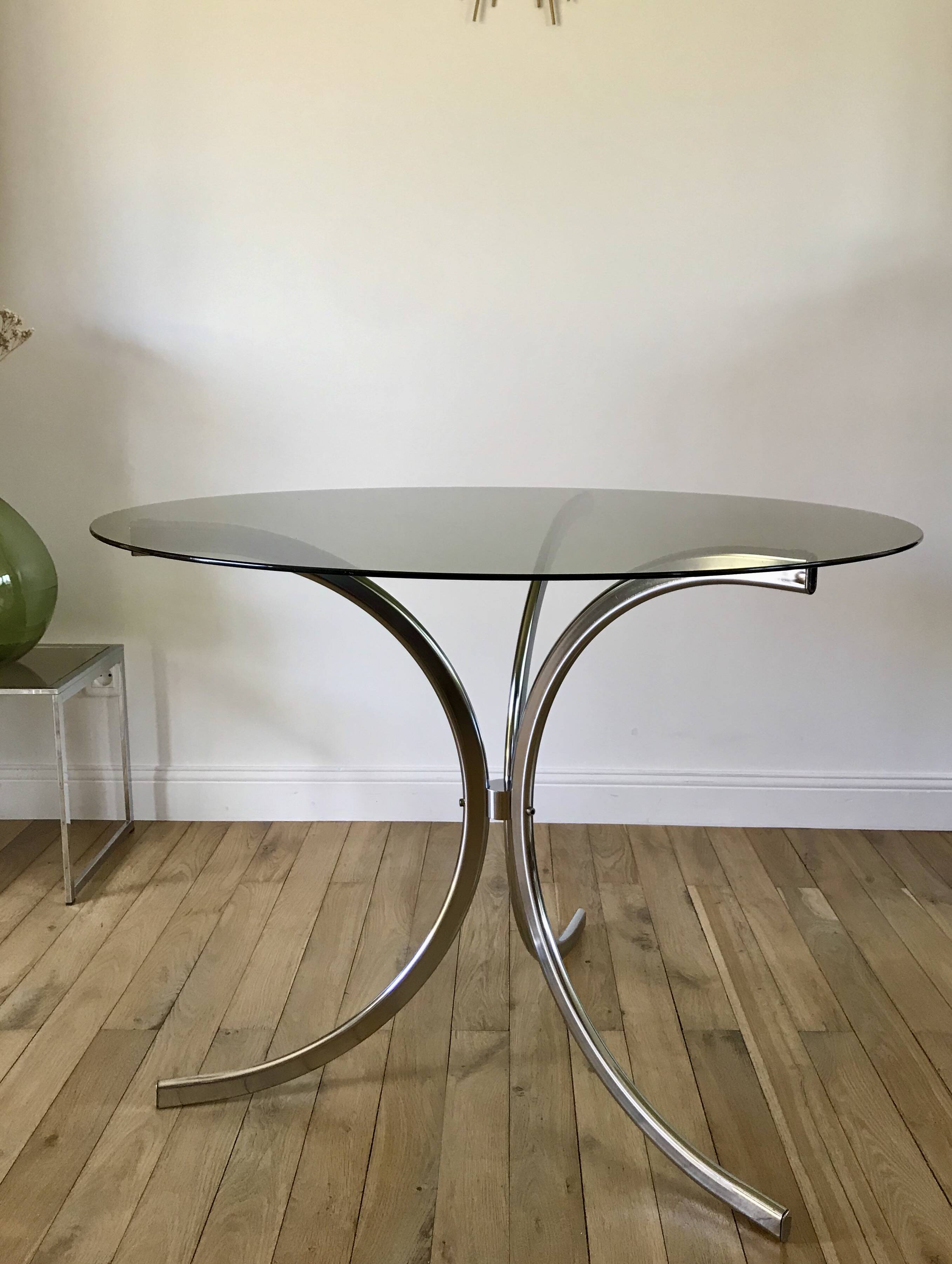 70s design chrome and smoked glass dining table