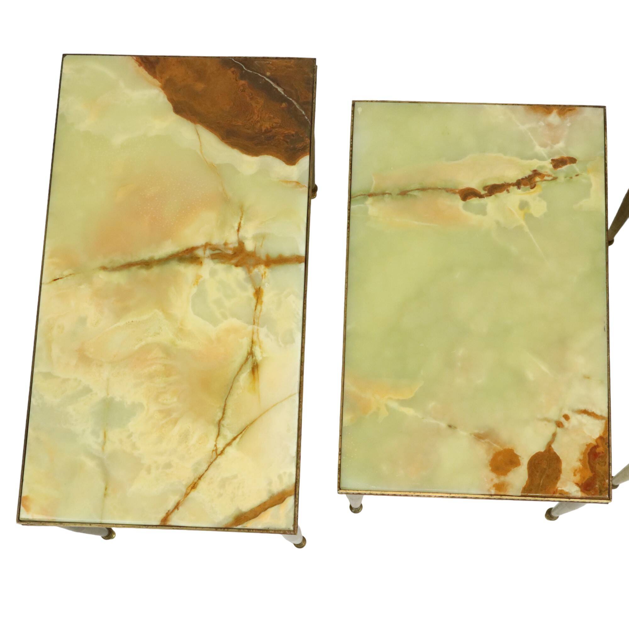 Set of 3 Nesting Tables Onyx Marble Copper Frame 1950s France