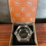 Ancien Cendrier Val St Lambert Cristal + Support Cuir Le Tanneur + Boîte