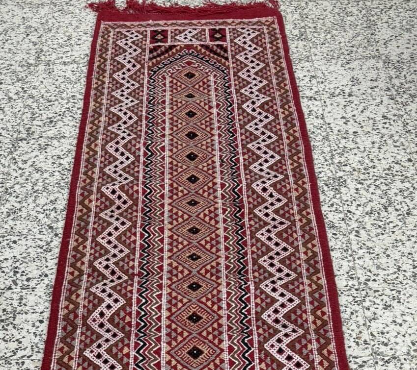 Hand-woven margoum hallway rug in natural wool