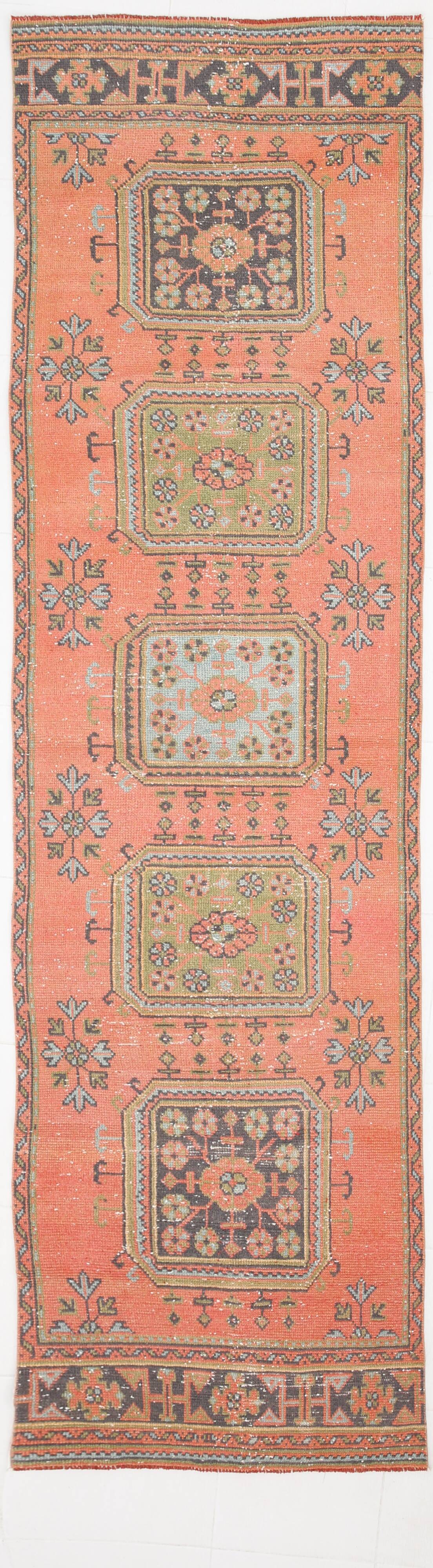 3x11 Vintage Terracotta Oriental Pattern Turkish Runner Rug, 89x342Cm