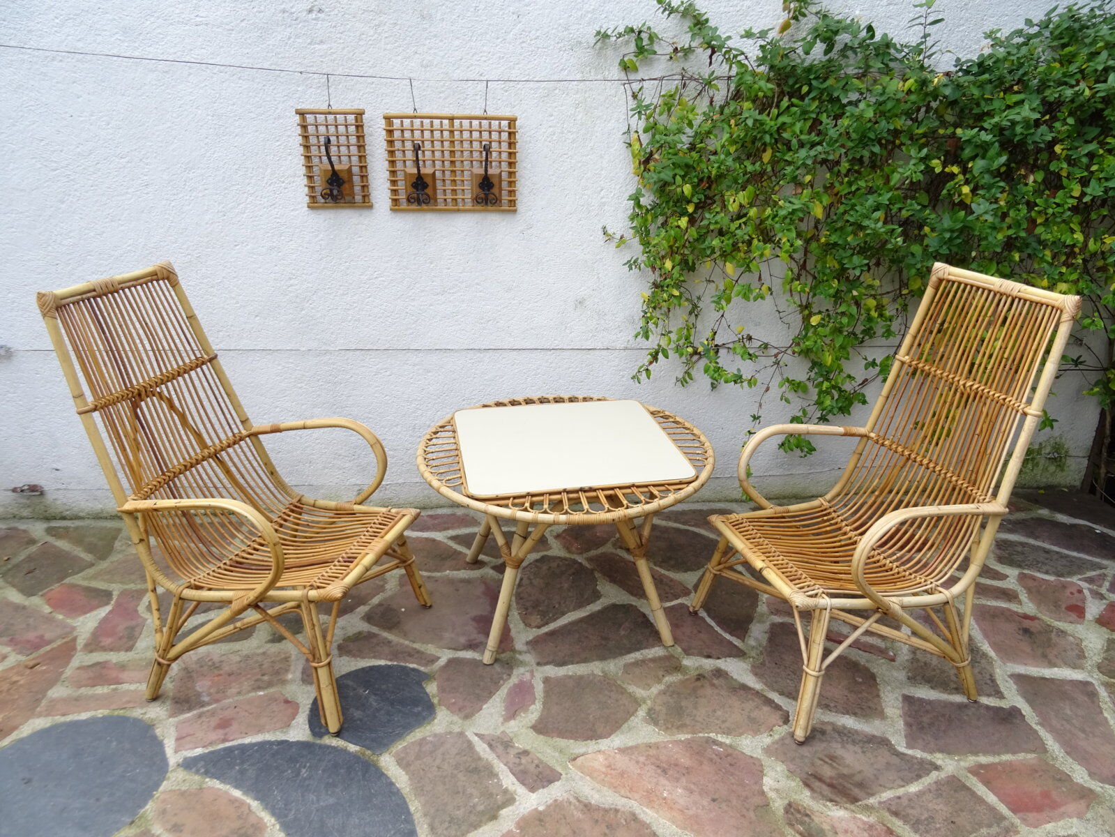 Pair of high rattan chairs
