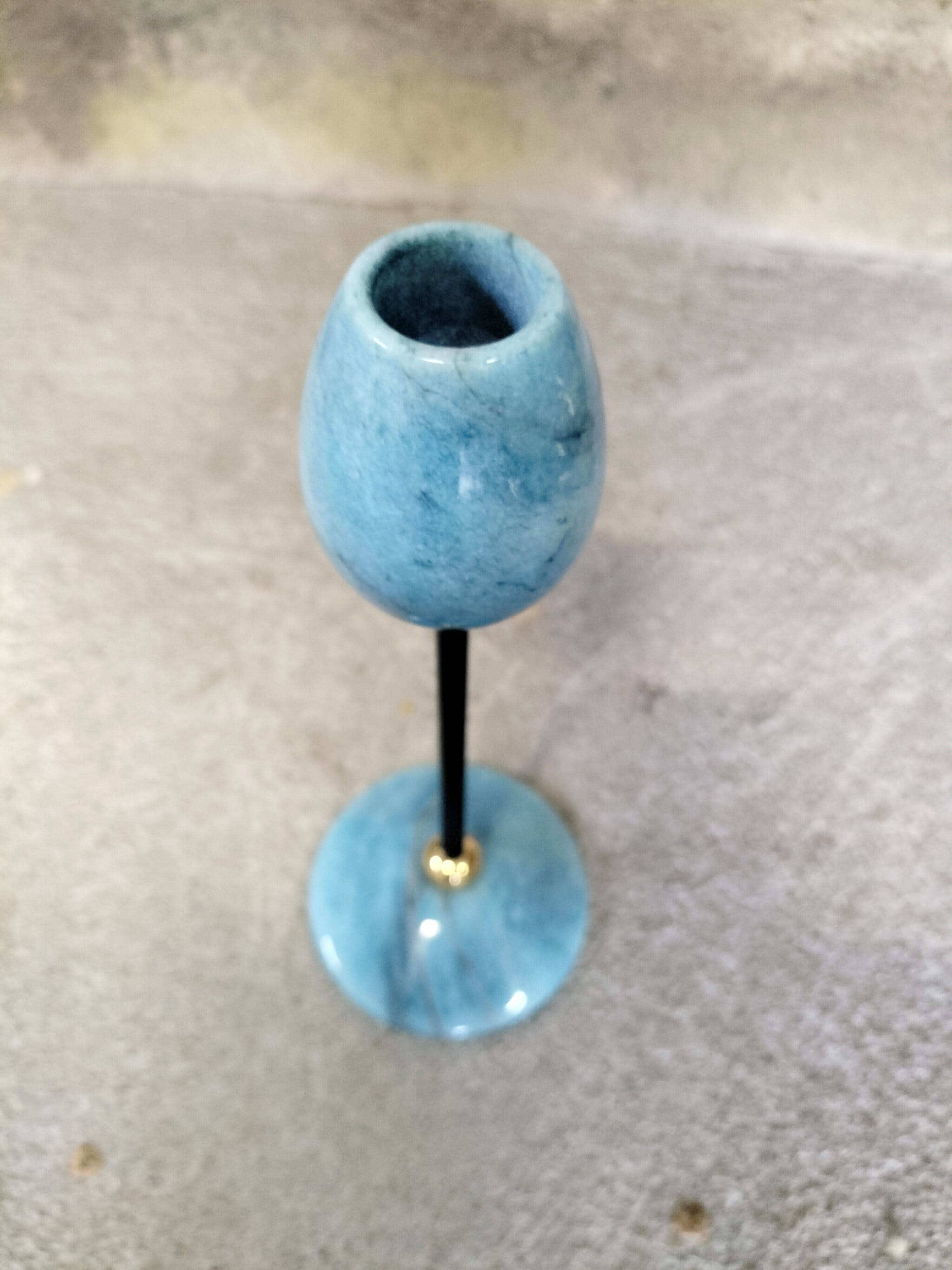Blue marble candle holder