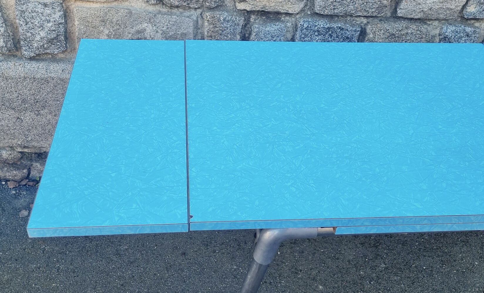 Blue formica set Jafae and its 4 vintage chairs, 70s