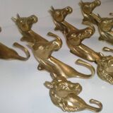 Set of 10 heavy brass horse coat rack wall hooks