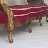 1930s, Danish 3-seater sofa, red furniture velour, furniture mesh.